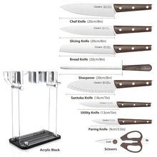 Load image into Gallery viewer, Knife Block with Knife, 9-Piece Kitchen Knife Set Sharp with Acrylic Block Holder, Wooden Handle with Manual Sharpener, Peeling Scissors - Best Cutlery Set Gift Amazon Platform Banned