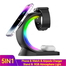 Load image into Gallery viewer, 4 In 1 Magnetic Wireless Charger Fast Charging For Smart Phone Atmosphere Light Charging Station For Airpods Pro I-phone Watch