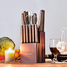 Load image into Gallery viewer, Kitchen Knife Sets, 15 Piece Knife Sets with Block for Kitchen Chef Knife Stainless Steel Knives Set Serrated Steak Knives with Manual Sharpener Knife Amazon Platform Banned