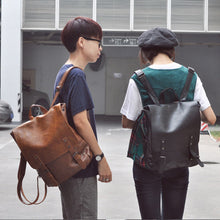 Cargar imagen en el visor de la galería, PU Leather Travel Backpack Leather Men Laptop Backpack Male Large Capacity