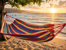 Load image into Gallery viewer, Striped Canvas Hammock — Backyard, Camping &amp; Beach
