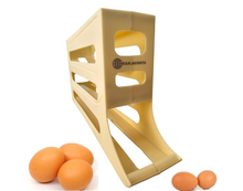 Load image into Gallery viewer, K&amp;KLACOSTA 4 Tier Egg Tray, Automatic Egg Rolling Dispenser Rack for Storing Organizing Distributing and Rolling Eggs in Refrigerator Stackable, in Kitchens, Cabinets, Dining Tables (Yellow)
