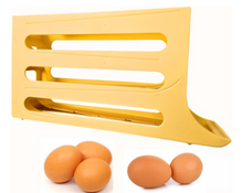 Load image into Gallery viewer, K&amp;KLACOSTA 4 Tier Egg Tray, Automatic Egg Rolling Dispenser Rack for Storing Organizing Distributing and Rolling Eggs in Refrigerator Stackable, in Kitchens, Cabinets, Dining Tables (Yellow)
