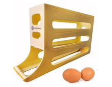 Load image into Gallery viewer, K&amp;KLACOSTA 4 Tier Egg Tray, Automatic Egg Rolling Dispenser Rack for Storing Organizing Distributing and Rolling Eggs in Refrigerator Stackable, in Kitchens, Cabinets, Dining Tables (Yellow)
