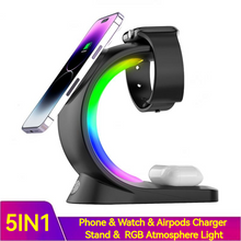 Load image into Gallery viewer, 4 In 1 Magnetic Wireless Charger Fast Charging For Smart Phone Atmosphere Light Charging Station For Airpods Pro I-phone Watch
