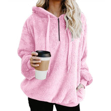 Load image into Gallery viewer, Hooded Plush Sweater Women Loose Zipper Top
