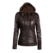 Load image into Gallery viewer, Hooded Faux Leather Jacket Slim Motorcycle Hat Detachable Plus Size 5xl Pu Leather Coat
