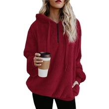 Load image into Gallery viewer, Hooded Plush Sweater Women Loose Zipper Top
