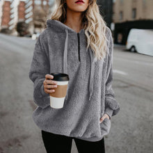 Load image into Gallery viewer, Hooded Plush Sweater Women Loose Zipper Top
