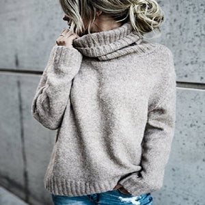Women's casual tops round neck solid color sweater