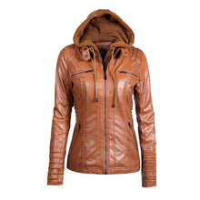 Load image into Gallery viewer, Hooded Faux Leather Jacket Slim Motorcycle Hat Detachable Plus Size 5xl Pu Leather Coat
