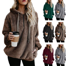 Load image into Gallery viewer, Hooded Plush Sweater Women Loose Zipper Top

