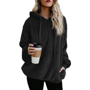 Hooded Plush Sweater Women Loose Zipper Top