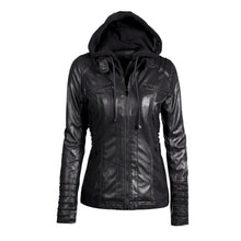 Load image into Gallery viewer, Hooded Faux Leather Jacket Slim Motorcycle Hat Detachable Plus Size 5xl Pu Leather Coat
