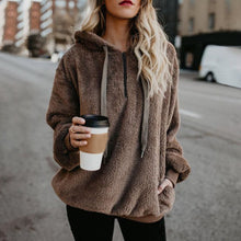 Load image into Gallery viewer, Hooded Plush Sweater Women Loose Zipper Top
