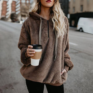 Hooded Plush Sweater Women Loose Zipper Top